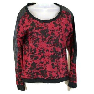 Volcom Red & Black Vegan Leather Sleeve Accent Long Sleeve Top Small